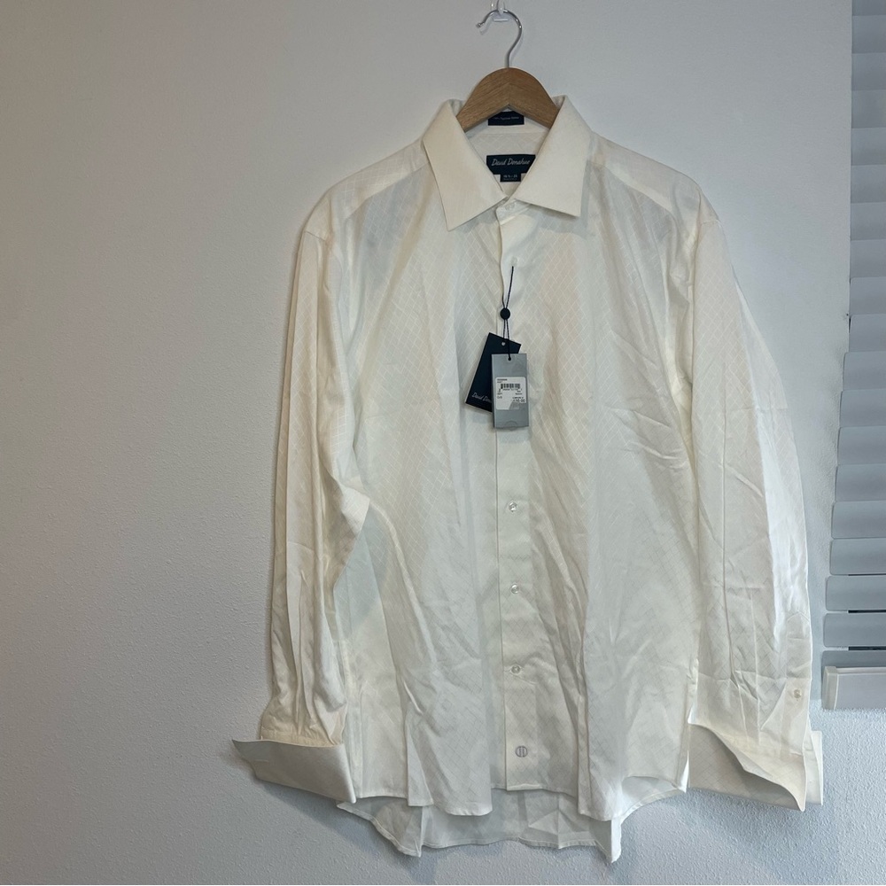 NEW DAVID DONAHUE MEN WHITE COTTON SLIM FIT DRESS SHIRT SIZE 16 1/2 x 35 $135